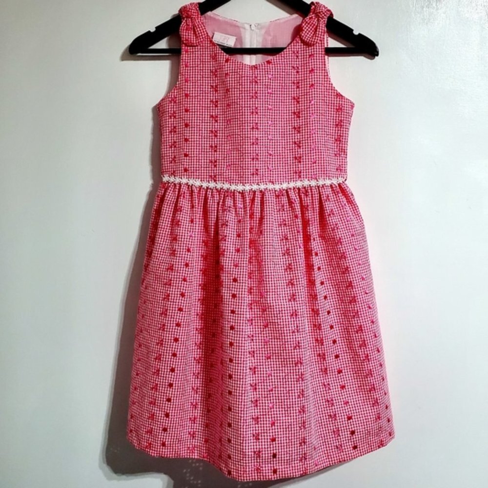 Bonnie Jean Girls 12 Hot Pink & White Plaid Scoop Neck Sleeveless Dress